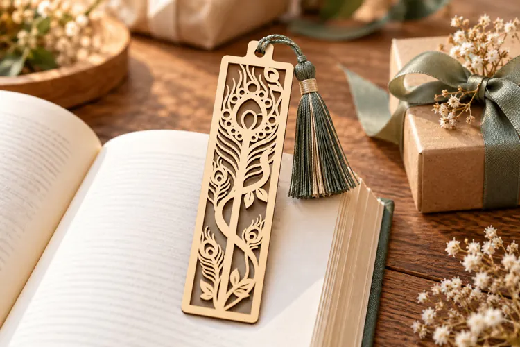 Floral Peacock Feather Bookmark Laser Cut SVG PNG blooming