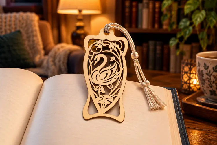 Elegant Swan Floral Bookmark Laser Cut SVG PNG swan silhouet