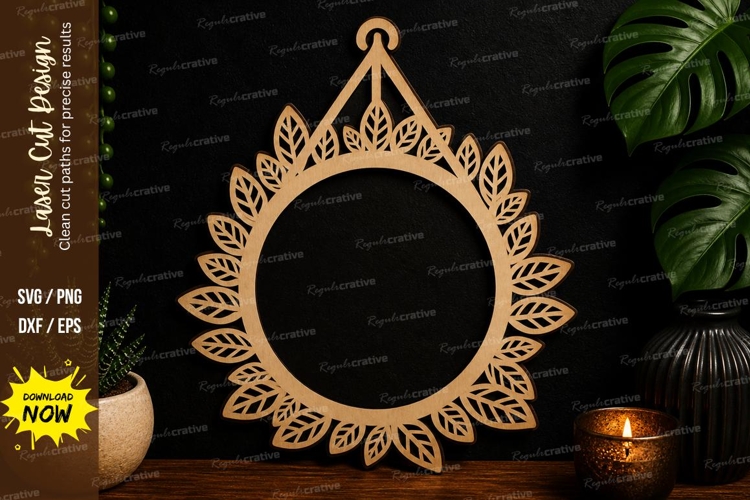 Leaf Round Frame Design laser cut svg File leaf round frame example image 1