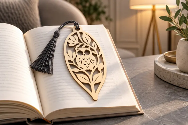 Owl in Leaf Shaped Frame Bookmark Laser Cut SVG PNG leaf