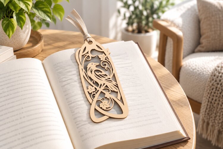 Songbird Botanical Oval Bookmark Laser Cut SVG PNG songbird example image 1