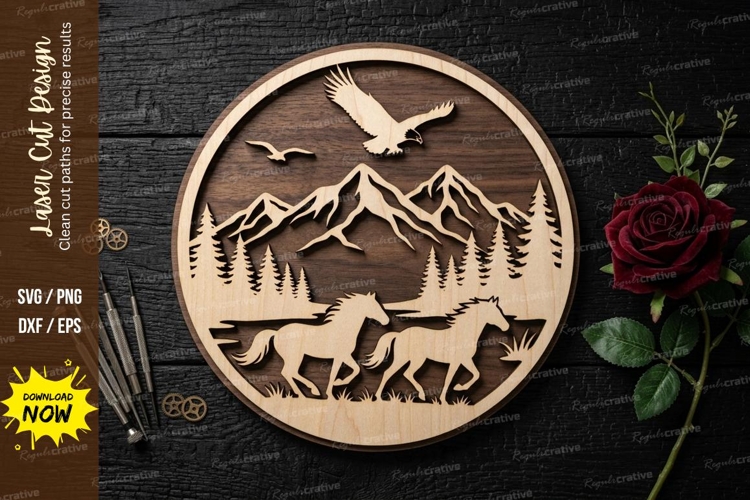 Mountain Deer Frame laser Cut svg Cutting file mountain deer