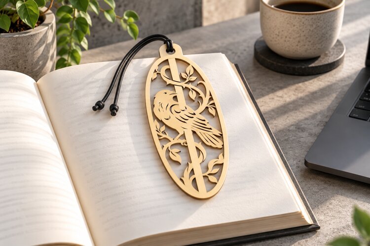 Songbird Floral Oval Bookmark Laser Cut SVG PNG songbird example image 1