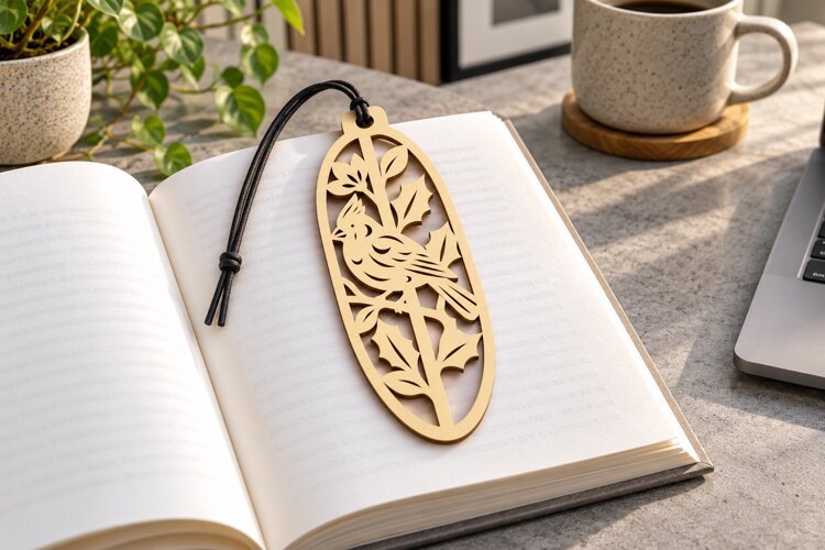 Botanical Bird Oval Bookmark Laser Cut SVG PNG botanical example image 1