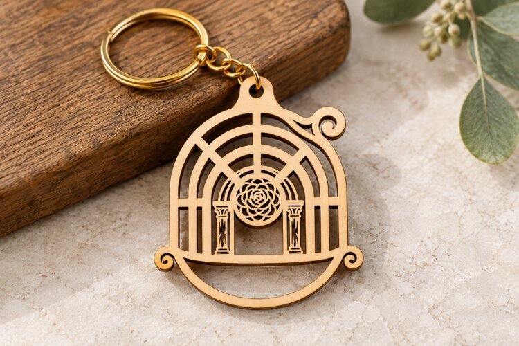 Bird Cage Botanical Keychain Laser Cut SVG Design laser cut example image 1