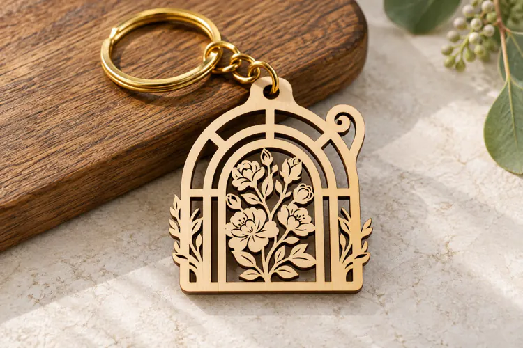 Arch Window Floral Botanical Keychain Laser Cut SVG Design