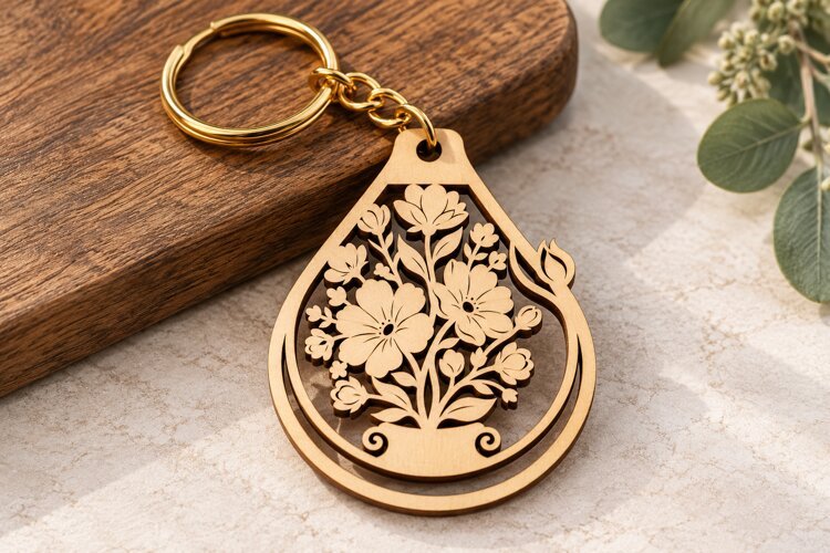 Floral Botanical Keychain Laser Cut SVG Design laser cut svg example image 1