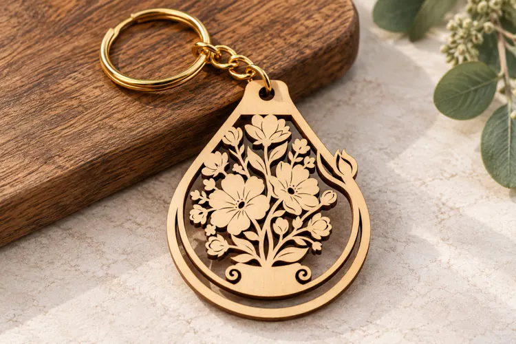 Floral Botanical Keychain Laser Cut SVG Design laser cut svg