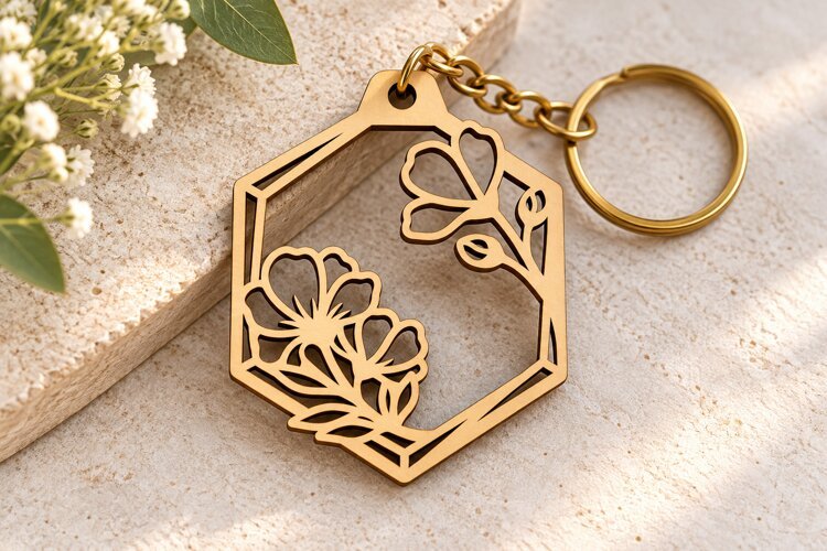 Floral Botanical Keychain Laser Cut SVG File laser cut svg, example image 1