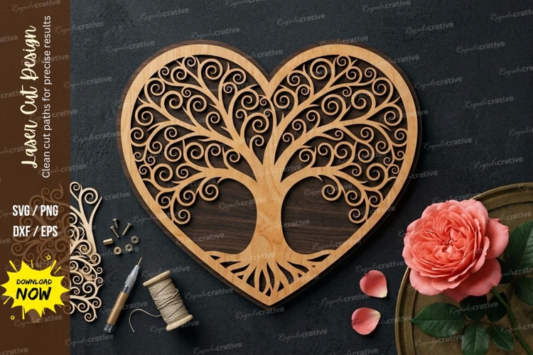 Tree Heart Frame laser Cut svg Cutting file tree heart svg