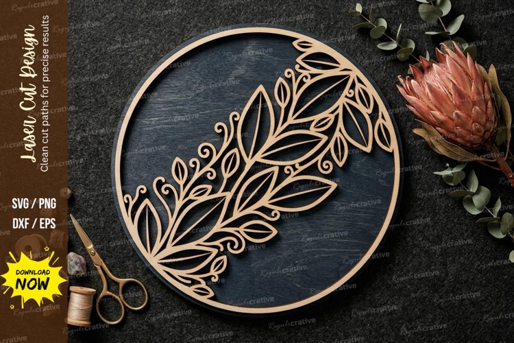 Leaf Circle Frame laser Cut svg Cutting file leaf circle svg