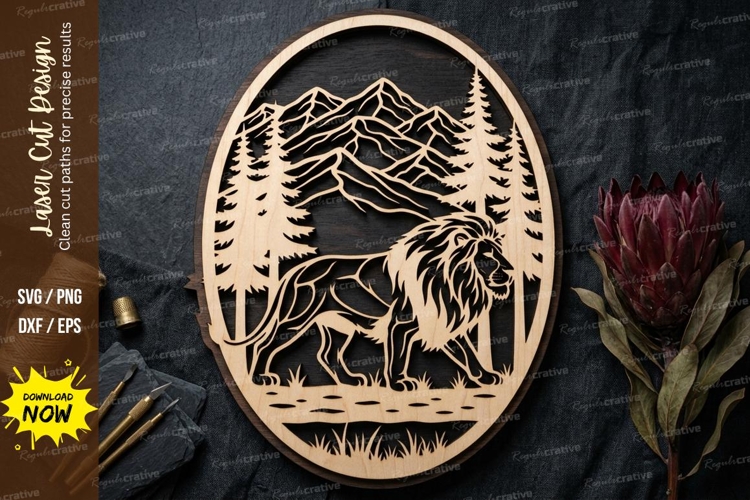 Lion Forest Frame laser Cut svg Cutting file lion forest svg