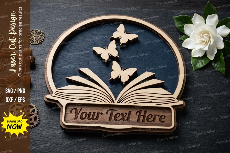 Book Butterfly Frame laser Cut svg Cutting file book butterf