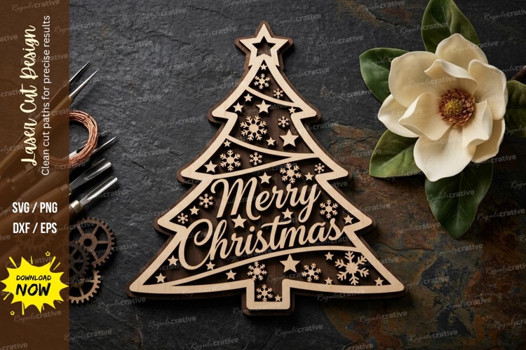 Merry Christmas Tree laser Cut svg Cutting file merry christ
