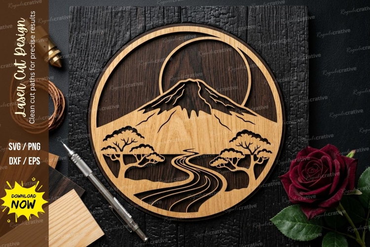 Mountain River Scene laser Cut svg Cutting file mountain svg