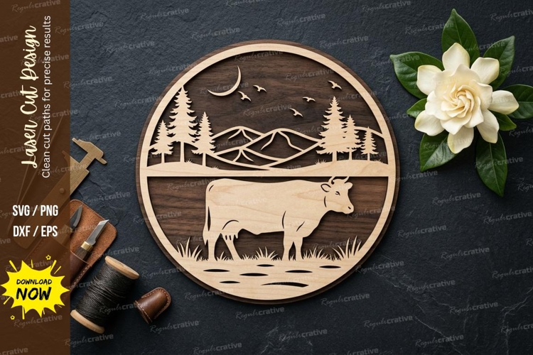 Cow Farm Scene laser Cut svg Cutting file cow svg, farm cow