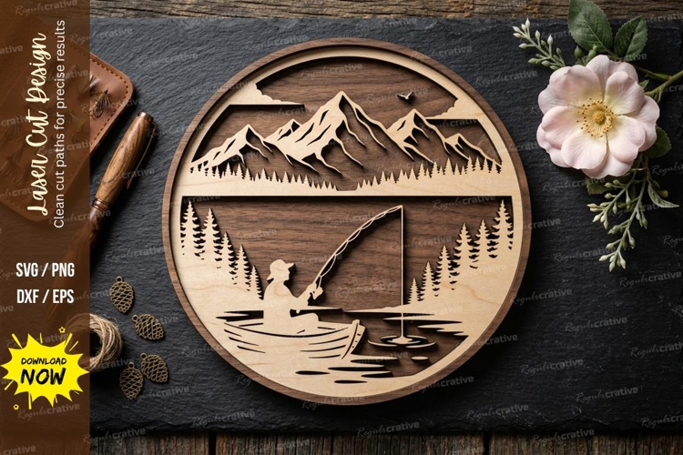 Mountain Lake Scene laser Cut svg Cutting file mountain lake