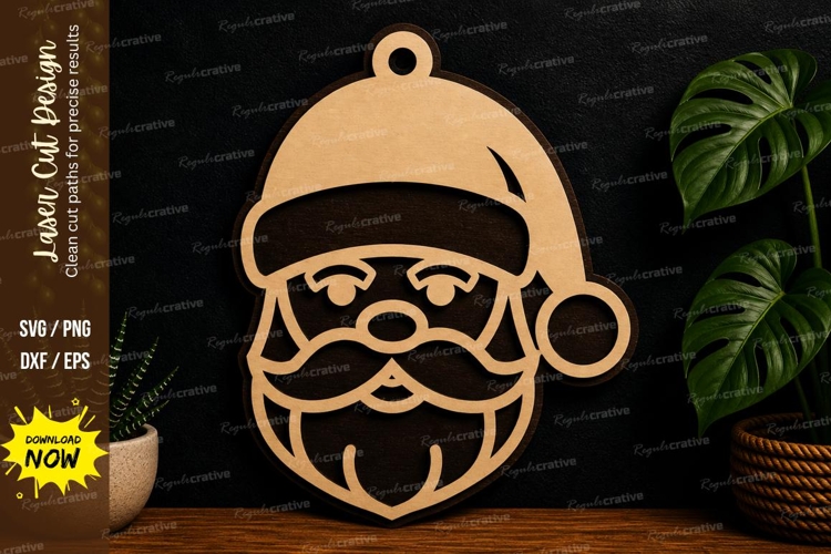 Santa Face Ornament laser cut svg File santa face laser cut example image 1