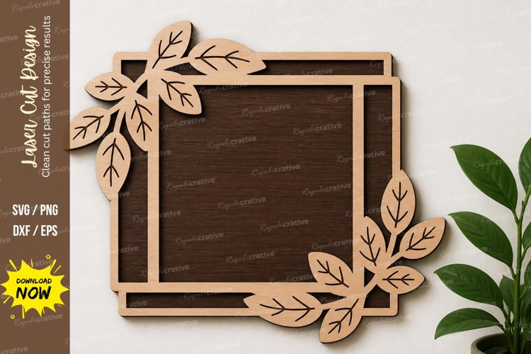 Leaf Square Frame laser Cut svg Cutting file, leaf frame svg