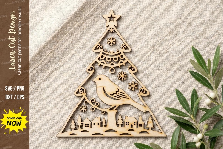 Christmas Tree Bird Wooden Wall Art | Laser Cut Holiday Deco