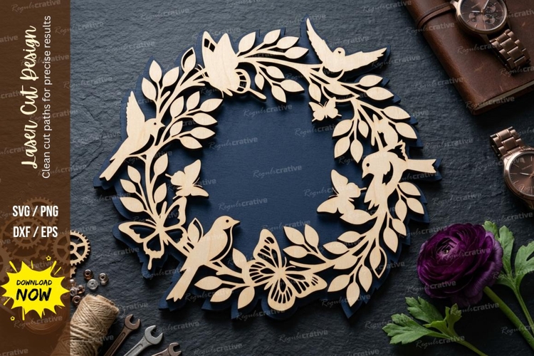 Leaf Wreath Frame laser Cut svg Cutting file leaf wreath svg