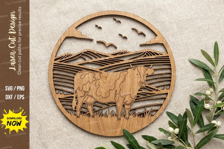 Cow Farm Landscape Wooden Wall Clock | Laser Cut Animal
