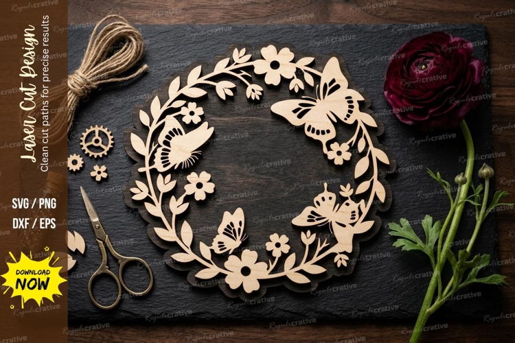 Leaf Wreath Frame laser Cut svg Cutting file leaf wreath svg