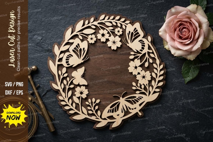 Floral Wreath Frame laser Cut svg Cutting file floral wreath