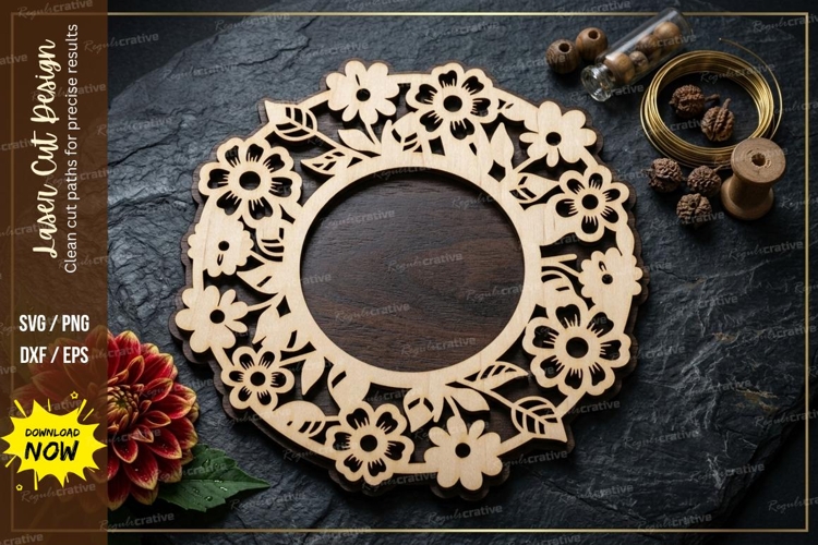 Floral Round Frame laser Cut svg Cutting file floral frame