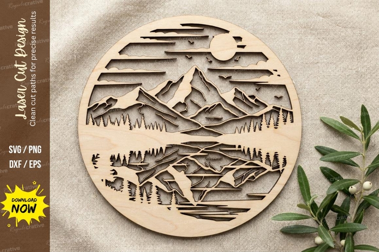Layered Mountain Landscape Wooden Wall Clock | Laser Cut