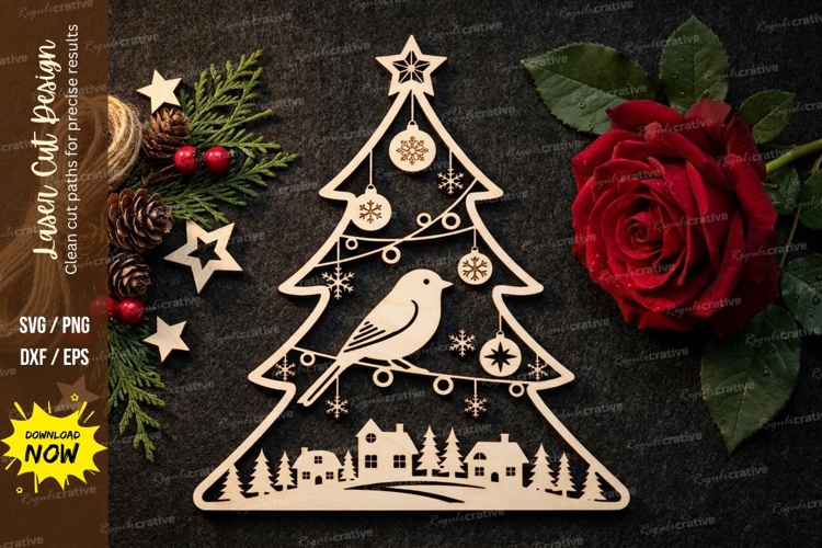 Christmas Tree Bauble Laser Cut Ornament, christmas bauble