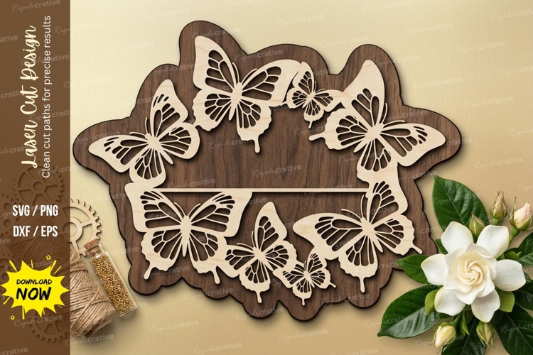 Butterfly Floral Frame laser cut svg File butterfly floral example image 1