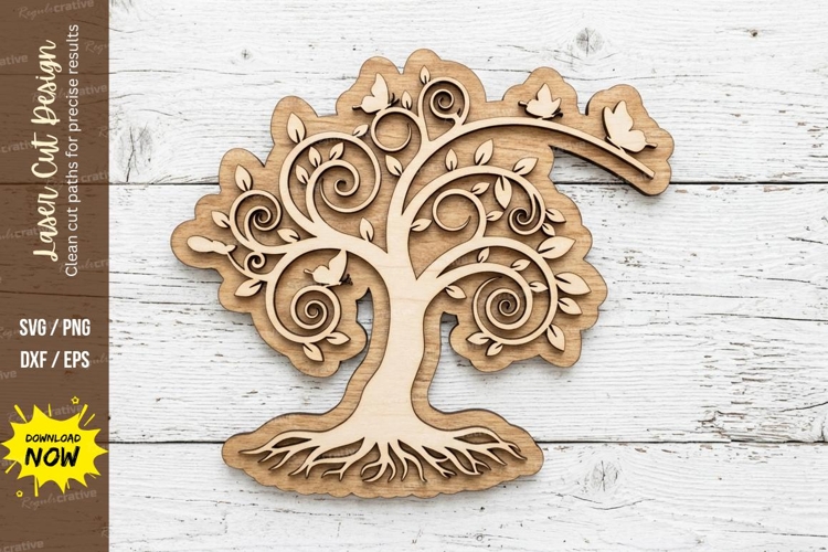 Decorative Swirl Tree laser cut svg File swirl tree laser example image 1