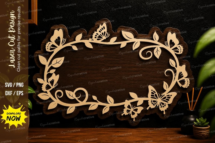 Butterfly Vine Name Frame laser cut svg File butterfly vine example image 1