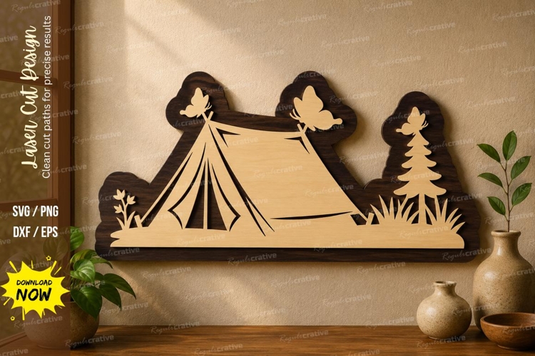 Camping Tent Scene laser cut svg File camping tent laser cut example image 1
