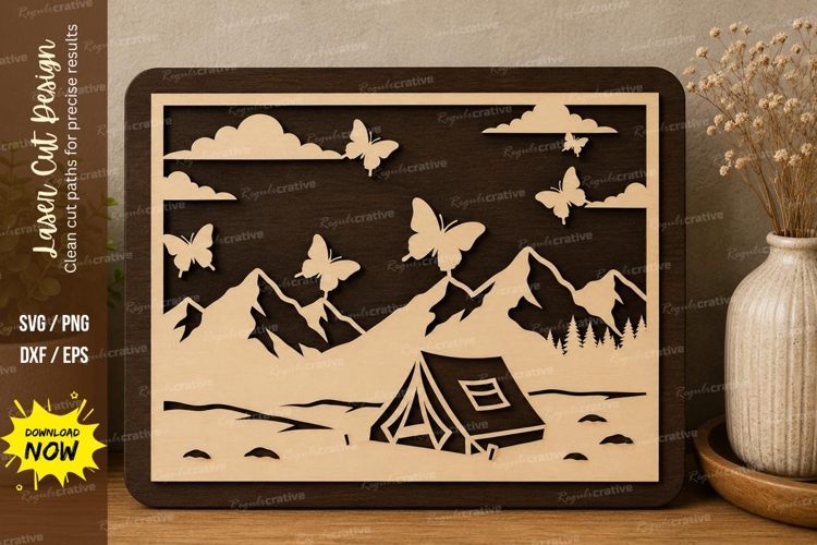 Mountain Camping Frame laser cut svg File mountain camping example image 1