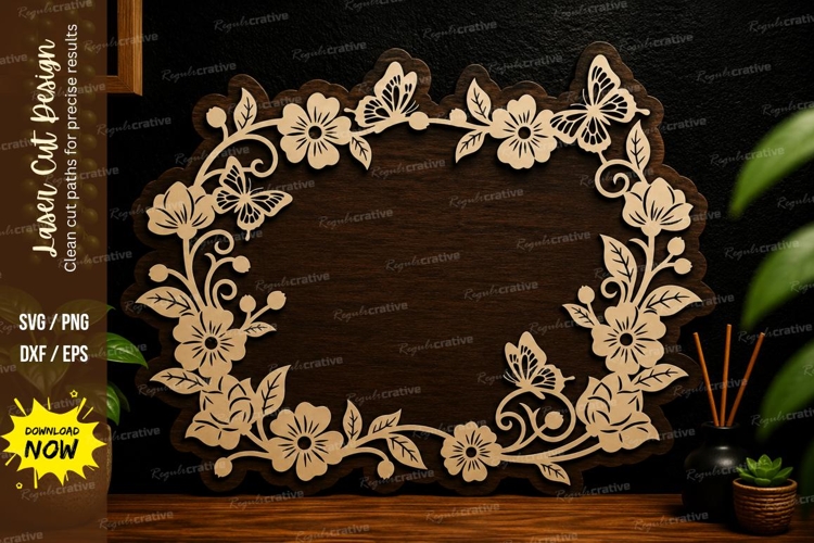 Butterfly Floral Wreath laser cut svg File butterfly floral example image 1