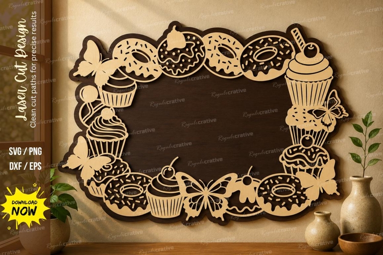 Sweet Dessert Frame laser cut svg File dessert frame laser example image 1