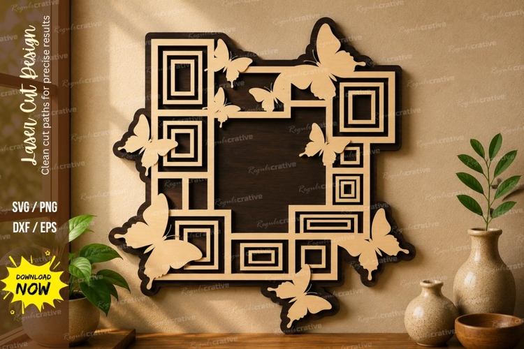 Modern Butterfly Square laser cut svg File modern butterfly example image 1