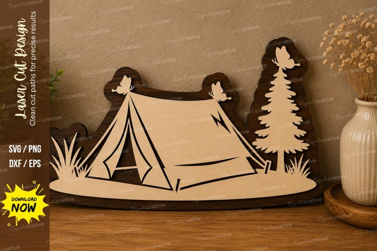 Camping Tent Forest laser cut svg File camping tent forest example image 1