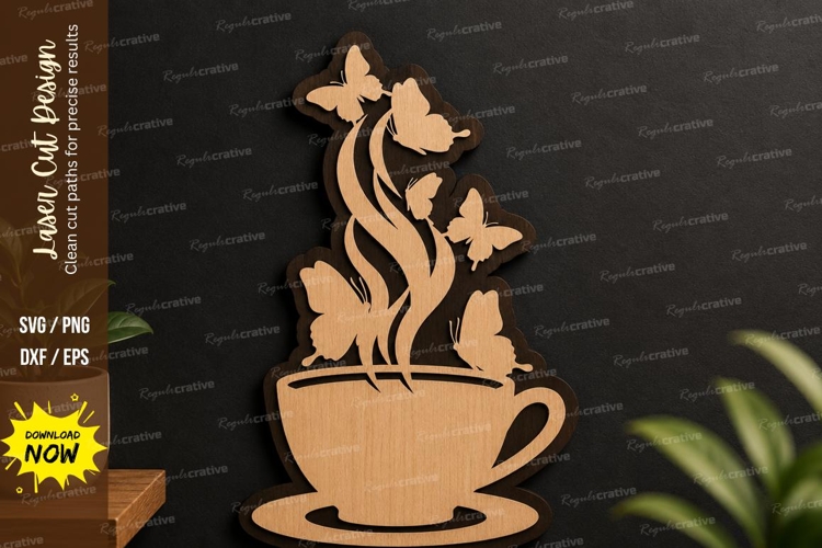 Coffee Cup Butterfly laser cut svg File coffee cup laser cut example image 1
