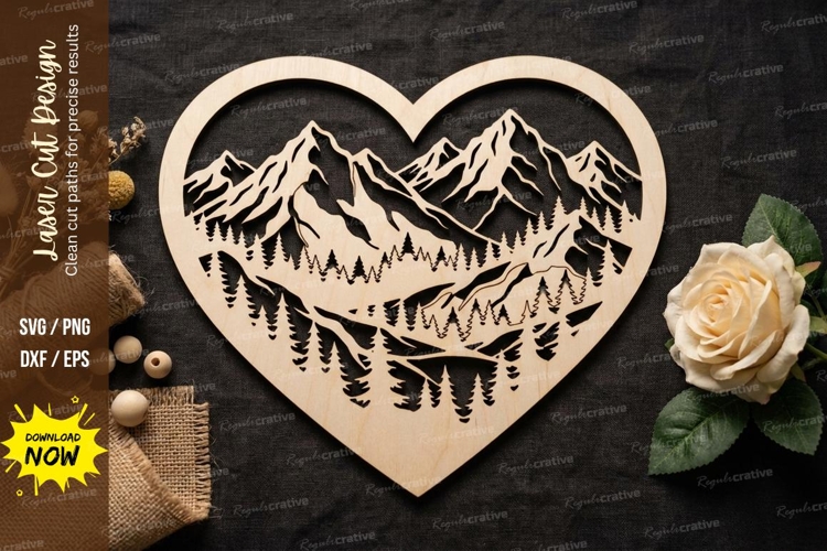 Mountain Heart Scene Laser Cut, mountain heart svg, landscap