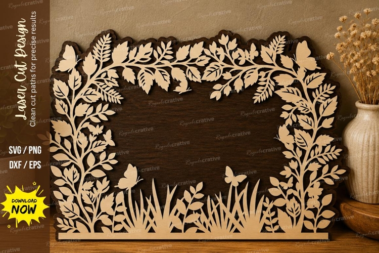 Floral Grass Frame laser cut svg File floral grass frame example image 1