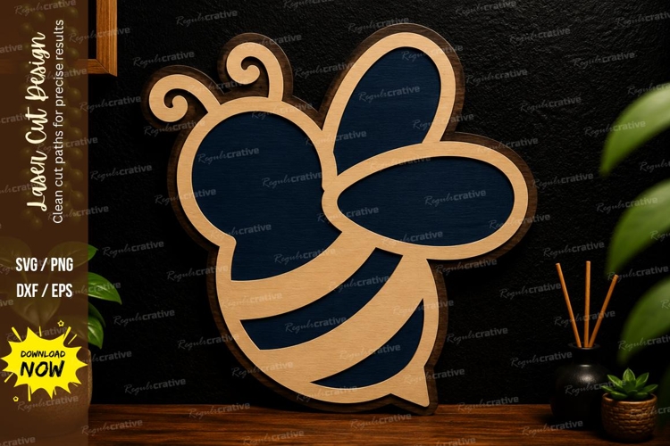 Cute Bee Design laser cut svg File cute bee laser cut file example image 1