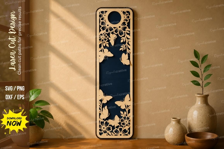 Floral Bookmark Design laser cut svg File floral bookmark example image 1