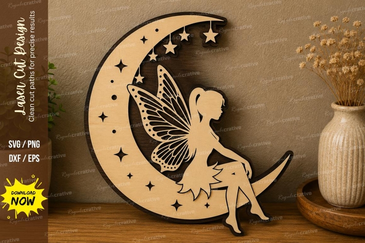 Moon Fairy Scene laser cut svg File moon fairy laser cut example image 1