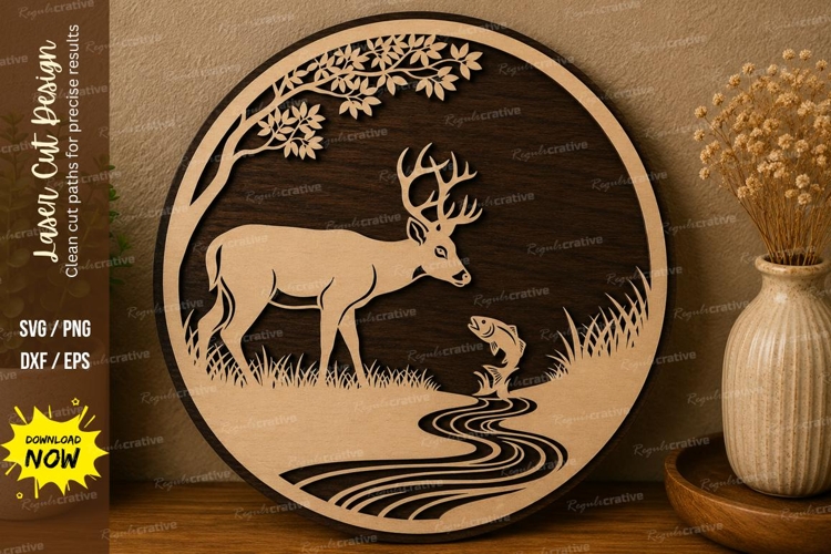 Deer Nature Scene laser cut svg File deer nature laser cut example image 1