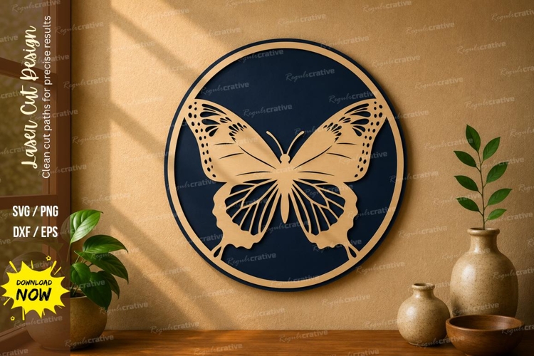 Round Butterfly Frame laser cut svg File round butterfly example image 1