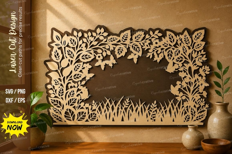 Floral Garden Frame laser cut svg File garden frame laser example image 1
