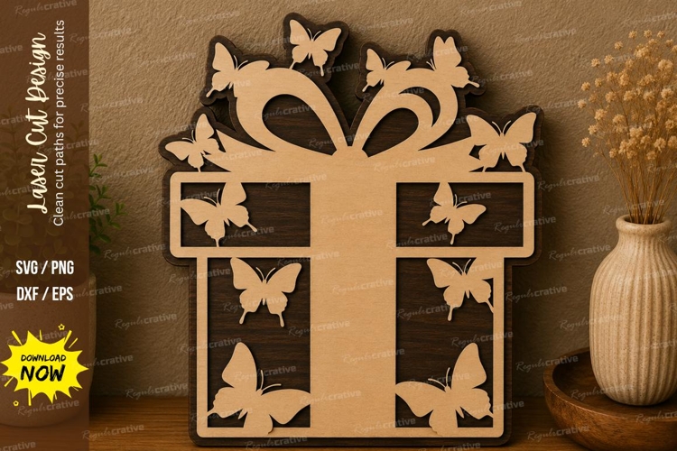 Gift Box Butterfly laser cut svg File gift box laser cut example image 1